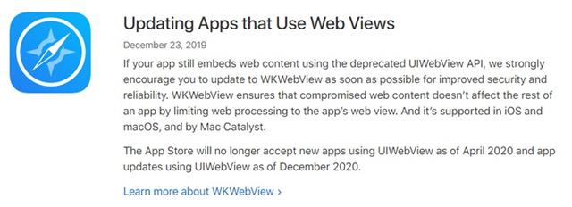 4月起App Store不再接受使用UIWebView的新App